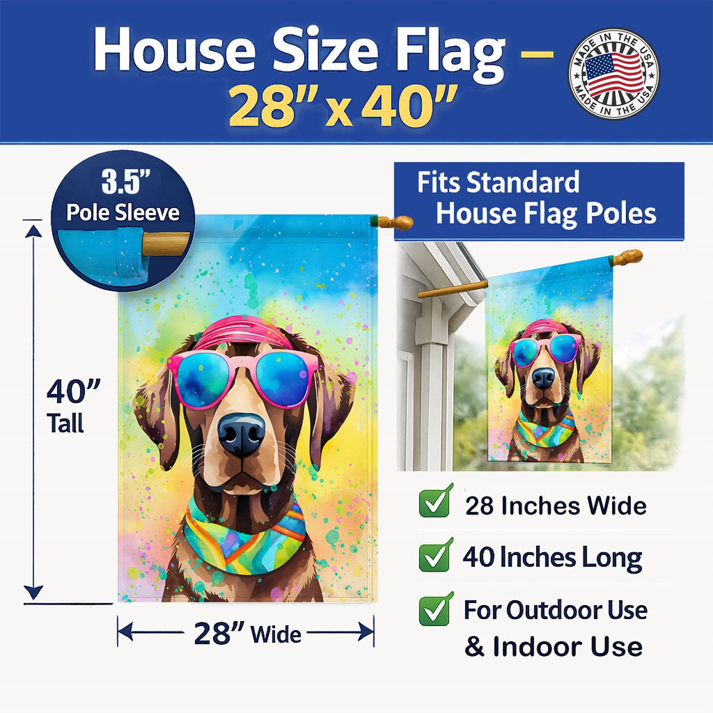 Chocolate Labrador Hippie Dawg House Flag 28x40 Porch Sleeve Pole Decorative Outside Yard Banner Artwork Wall Hanging, Polyester