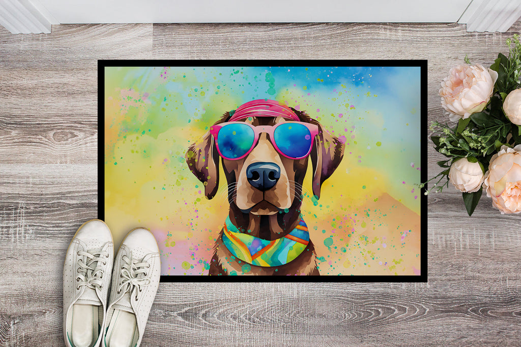 Chocolate Labrador Hippie Dawg Doormat Indoor Outdoor 24H X 36W Front Door Mat Rugs for Entryway, Non Slip Washable Low Pile,