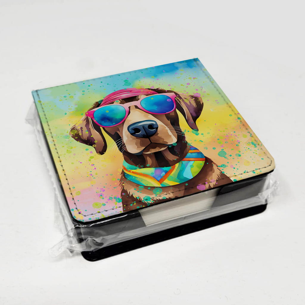 Chocolate Labrador Hippie Dawg PU Leather Note Paper Holder with Artist-Designed Cover, Desk Accessory, Office Gift