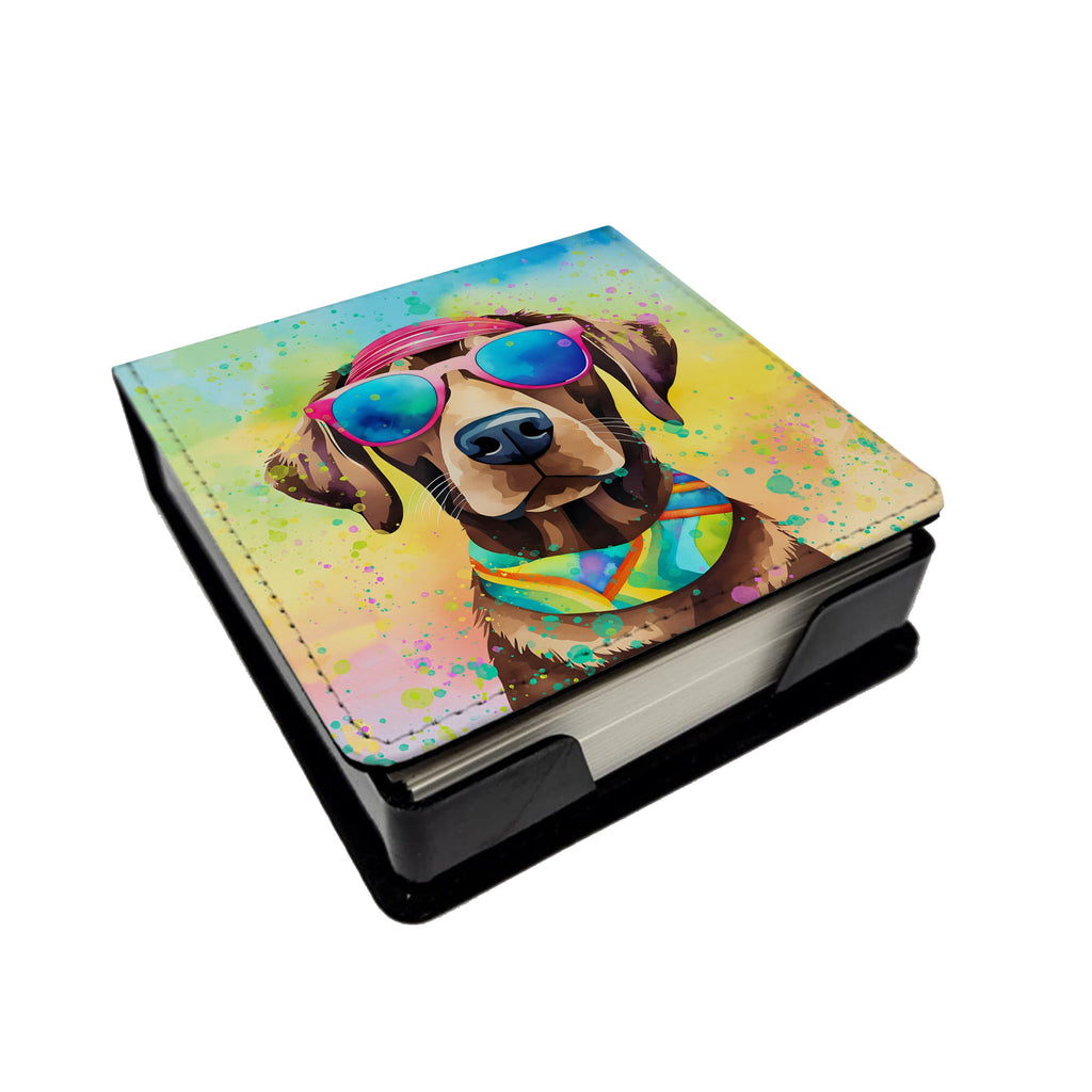 Chocolate Labrador Hippie Dawg PU Leather Note Paper Holder with Artist-Designed Cover, Desk Accessory, Office Gift