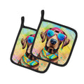 Chocolate Labrador Hippie Dawg Pot Holder Set of 2 Heat Resistant Quilted Hot Pads 7.5 x 7.5 Inch, Insulated Kitchen Trivets for Cooking & Baking
