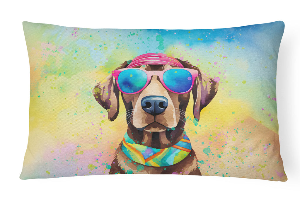 Chocolate Labrador Hippie Dawg Decorative Throw Pillow 12x16 Indoor Outdoor Accent Cushion, Fabric Cover with Insert for Sofa, Bed, Porch & Living Room