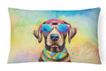 Chocolate Labrador Hippie Dawg Decorative Throw Pillow 12x16 Indoor Outdoor Accent Cushion, Fabric Cover with Insert for Sofa, Bed, Porch & Living Room