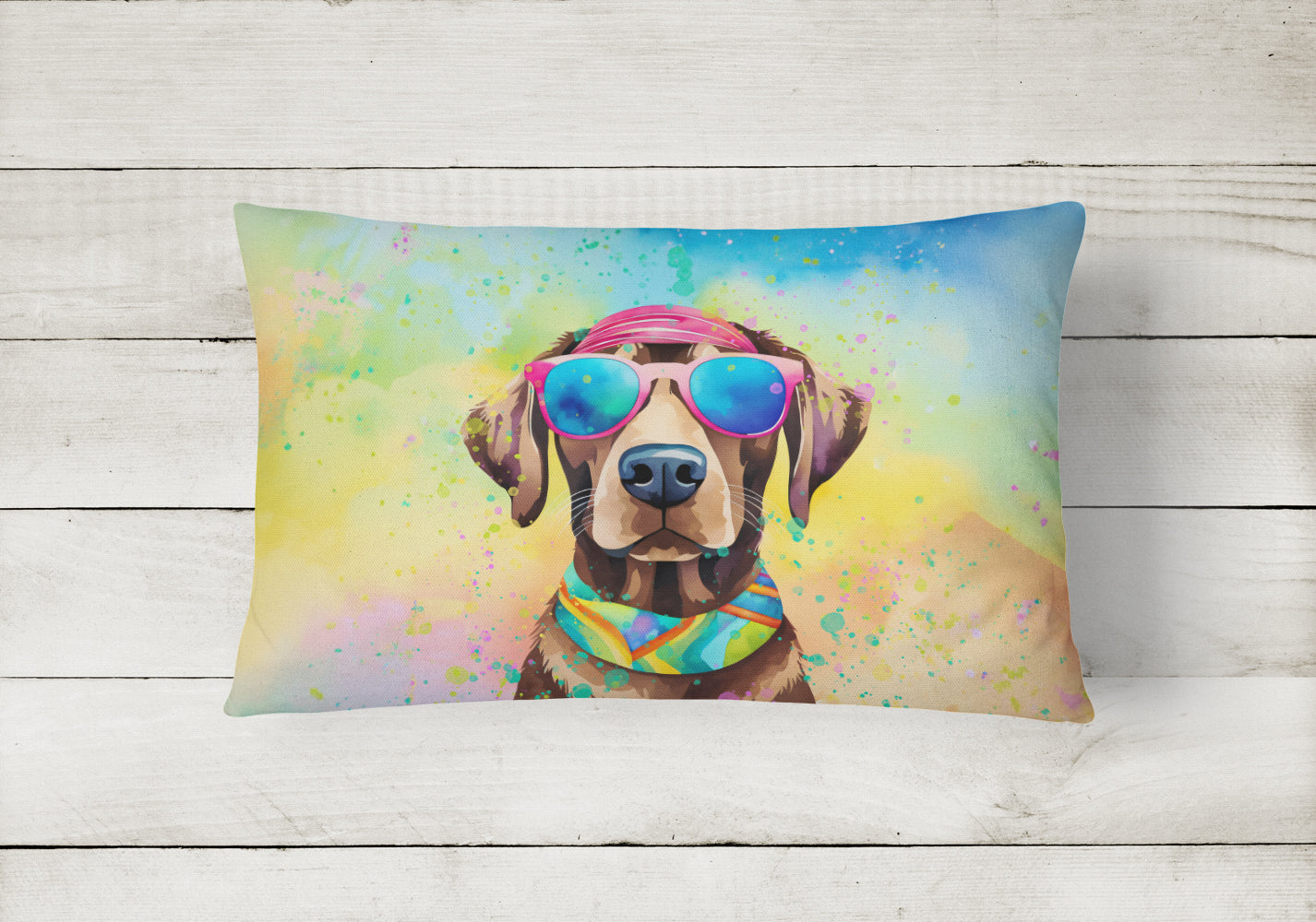 Chocolate Labrador Hippie Dawg Decorative Throw Pillow 12x16 Indoor Outdoor Accent Cushion, Fabric Cover with Insert for Sofa, Bed, Porch & Living Room