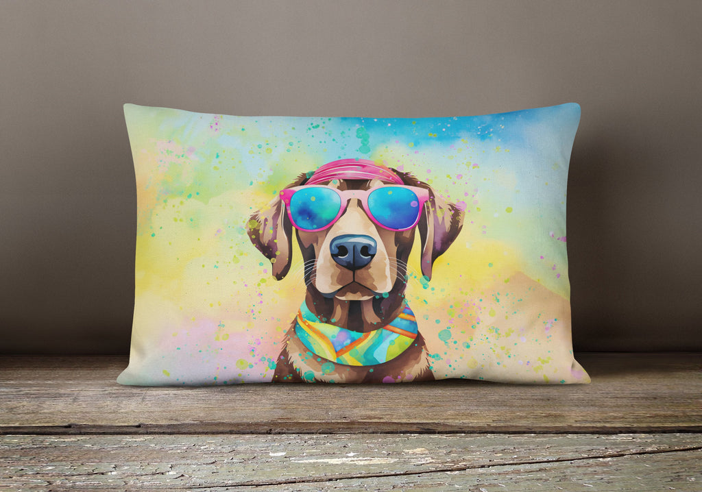Chocolate Labrador Hippie Dawg Decorative Throw Pillow 12x16 Indoor Outdoor Accent Cushion, Fabric Cover with Insert for Sofa, Bed, Porch & Living Room