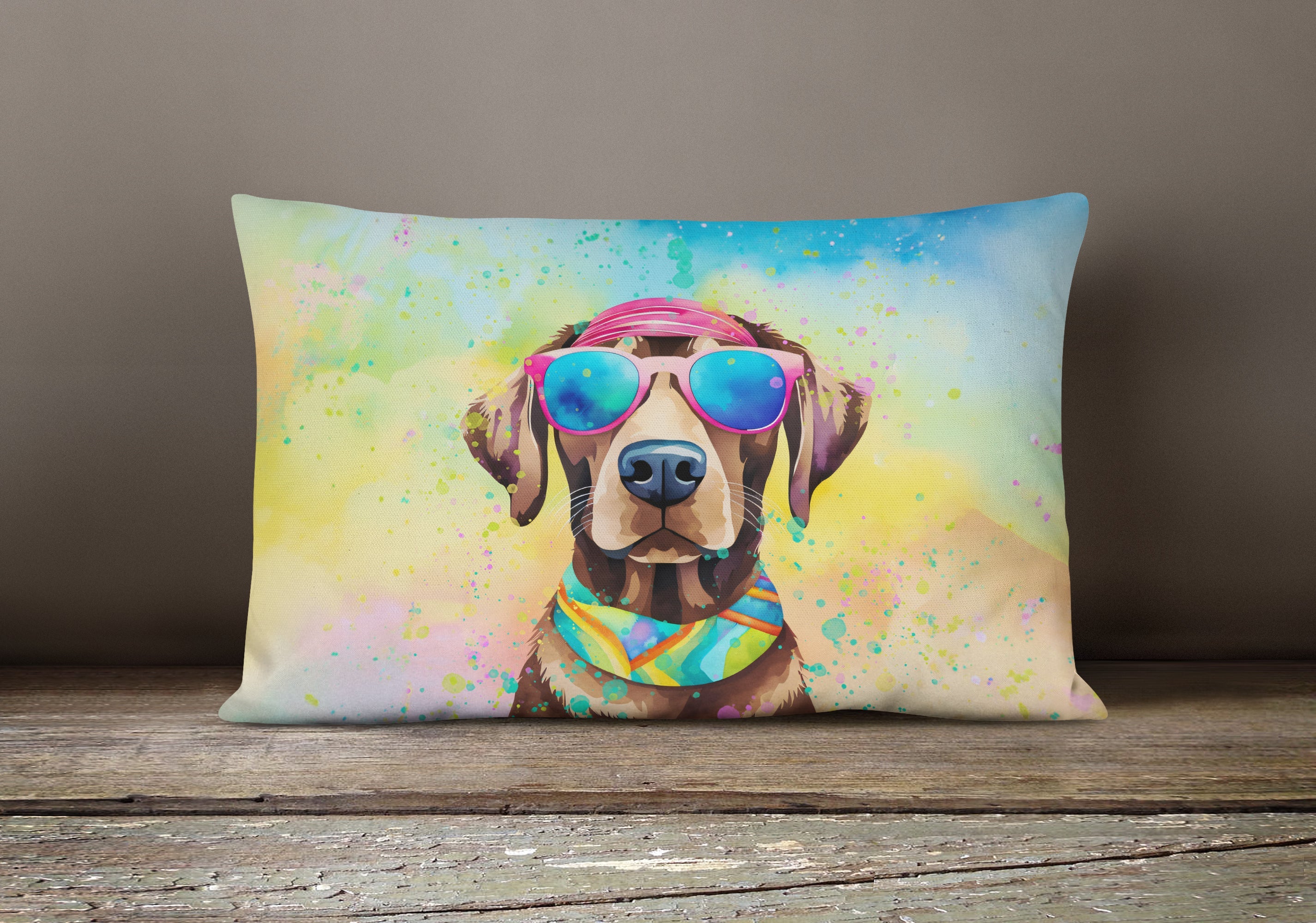 Chocolate Labrador Hippie Dawg Decorative Throw Pillow 12x16 Indoor Outdoor Accent Cushion, Fabric Cover with Insert for Sofa, Bed, Porch & Living Room