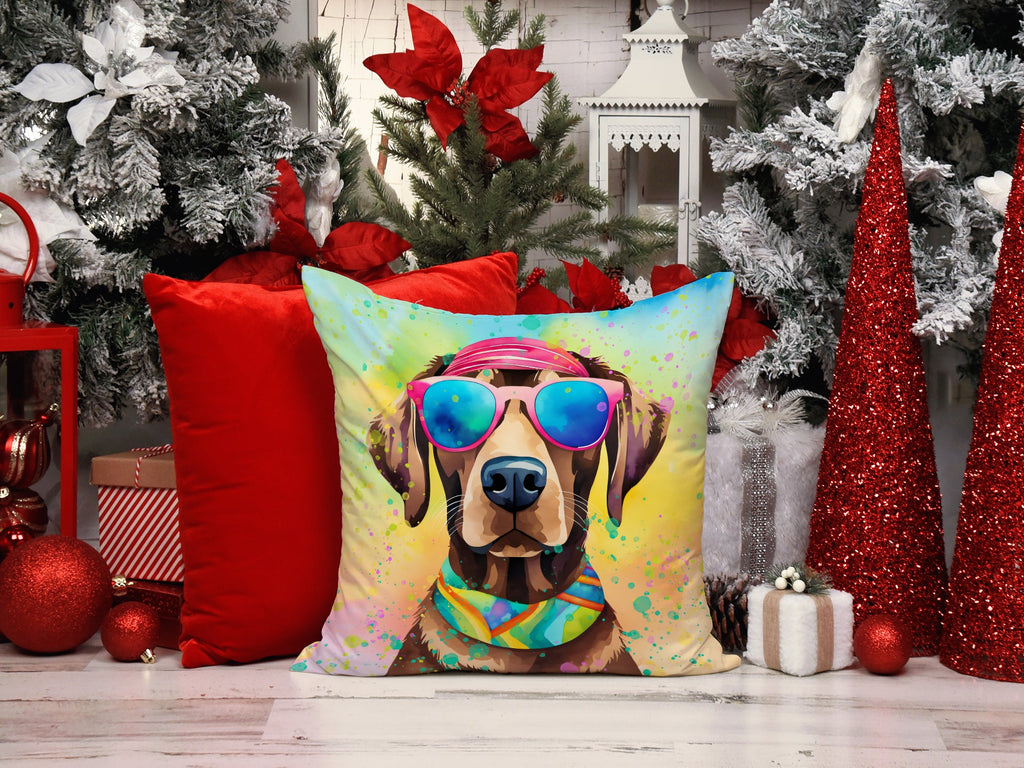 Chocolate Labrador Hippie Dawg Decorative Throw Pillow 14x14 Indoor Outdoor Accent Cushion, Fabric Cover with Insert for Sofa, Bed, Porch & Living Room