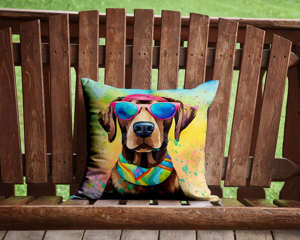 Chocolate Labrador Hippie Dawg Decorative Throw Pillow 14x14 Indoor Outdoor Accent Cushion, Fabric Cover with Insert for Sofa, Bed, Porch & Living Room