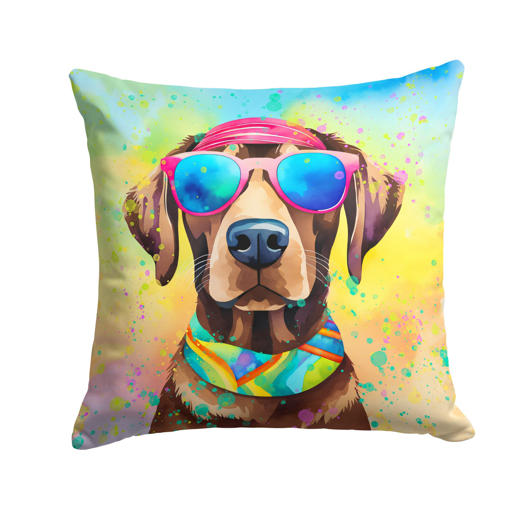 Chocolate Labrador Hippie Dawg Decorative Throw Pillow 18x18 Indoor Outdoor Accent Cushion, Fabric Cover with Insert for Sofa, Bed, Porch & Living Room