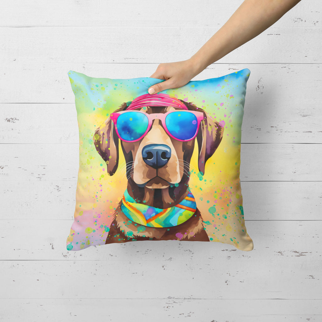 Chocolate Labrador Hippie Dawg Decorative Throw Pillow 18x18 Indoor Outdoor Accent Cushion, Fabric Cover with Insert for Sofa, Bed, Porch & Living Room