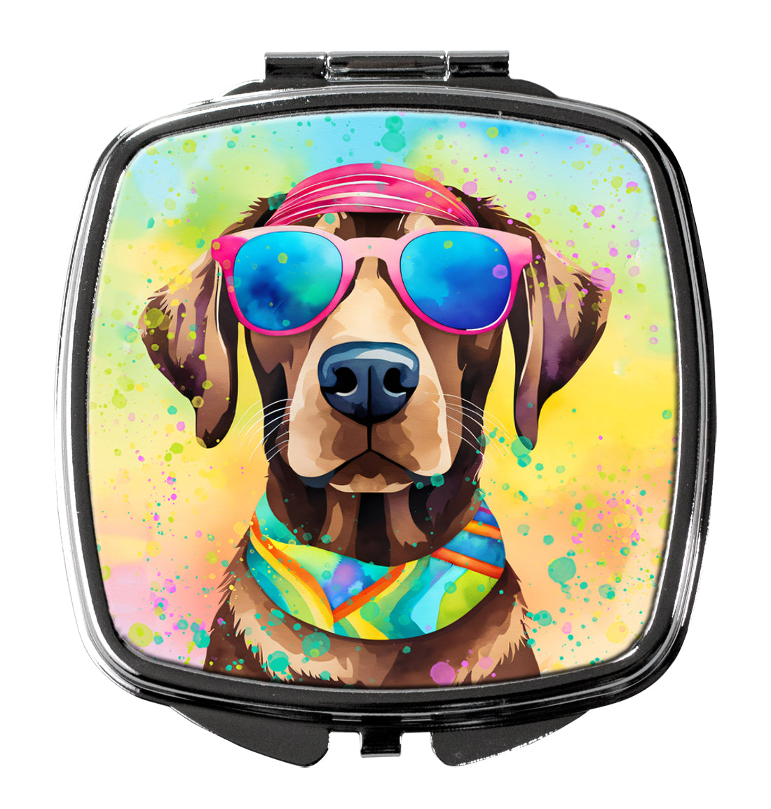 Chocolate Labrador Hippie Dawg Compact Mirror Decorative Travel Makeup Mirror for Women Girls Gifts Pocket Makeup Mirror Folding Handheld