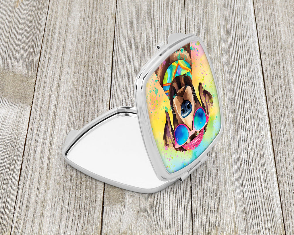 Chocolate Labrador Hippie Dawg Compact Mirror Decorative Travel Makeup Mirror for Women Girls Gifts Pocket Makeup Mirror Folding Handheld