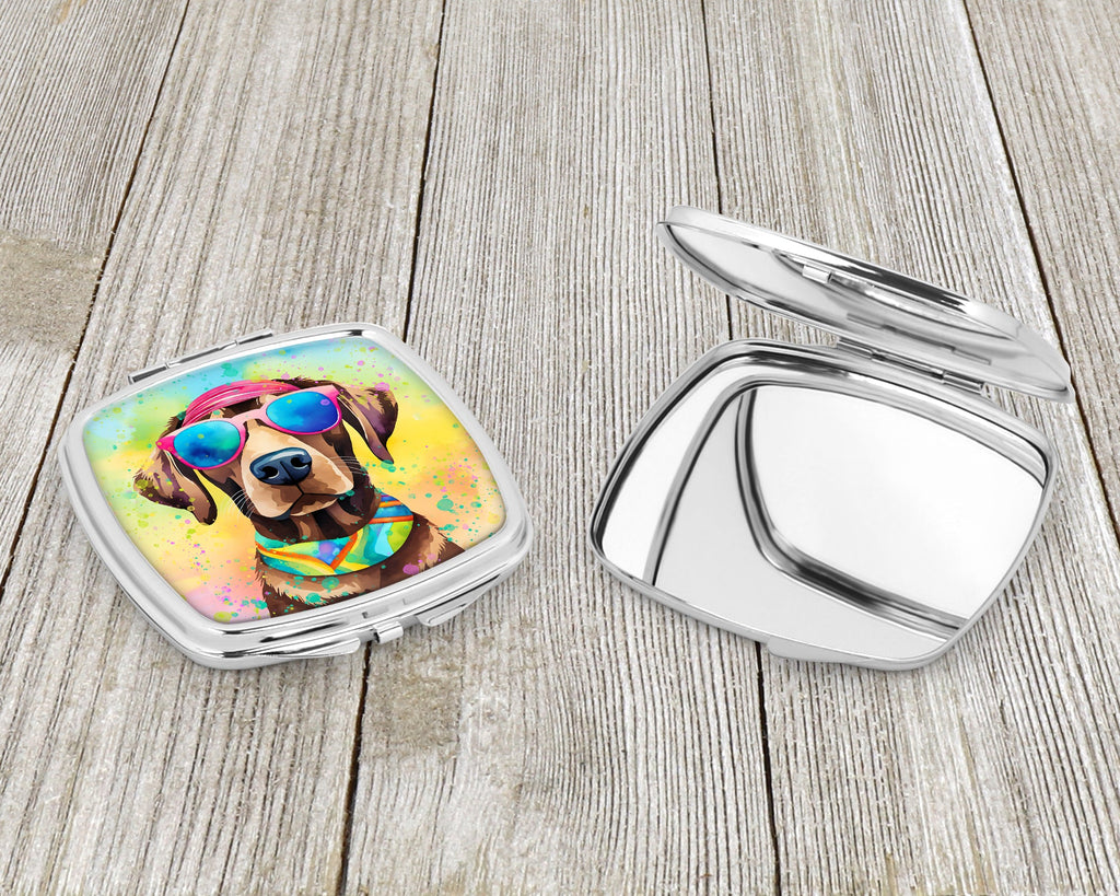 Chocolate Labrador Hippie Dawg Compact Mirror Decorative Travel Makeup Mirror for Women Girls Gifts Pocket Makeup Mirror Folding Handheld