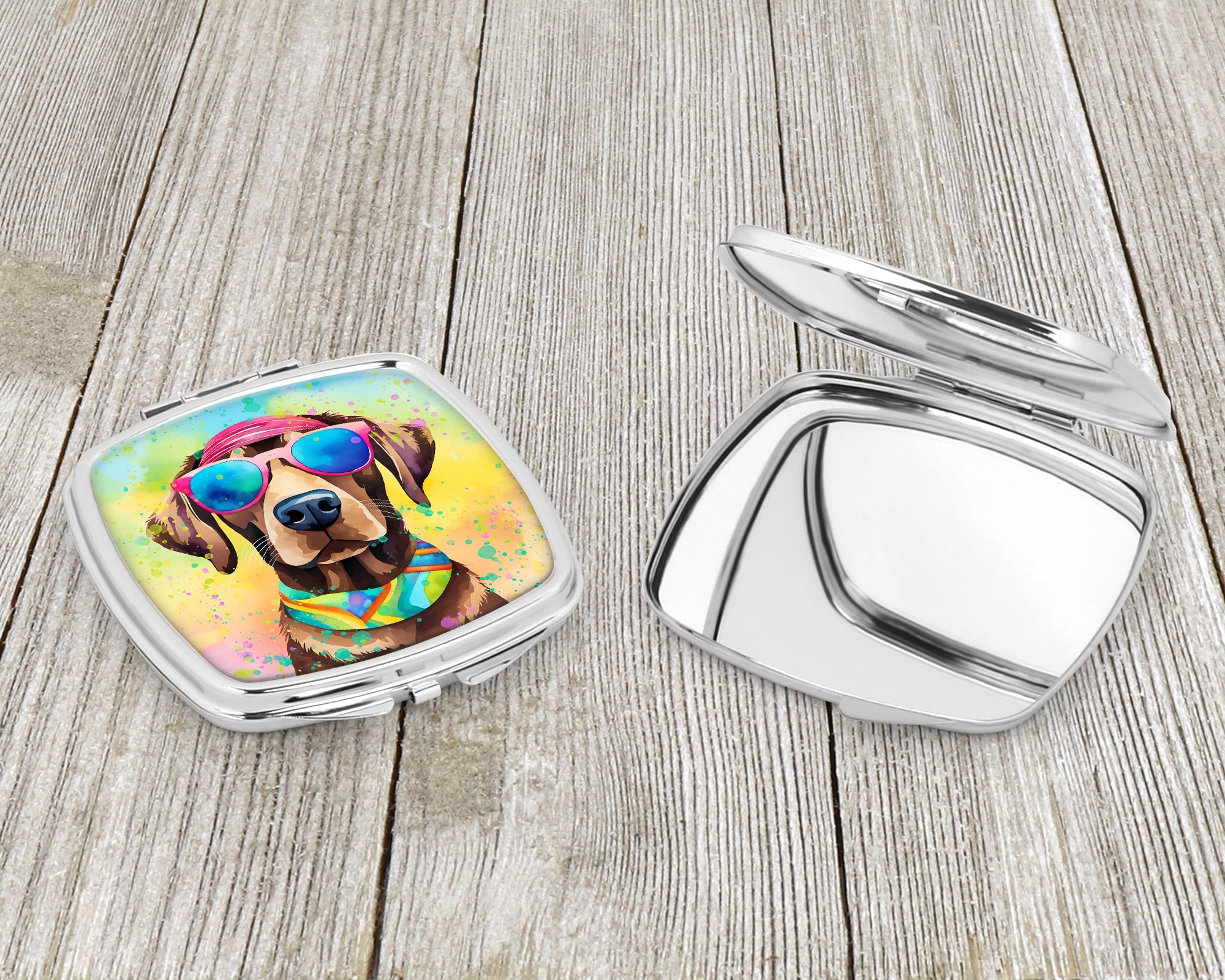 Chocolate Labrador Hippie Dawg Compact Mirror Decorative Travel Makeup Mirror for Women Girls Gifts Pocket Makeup Mirror Folding Handheld