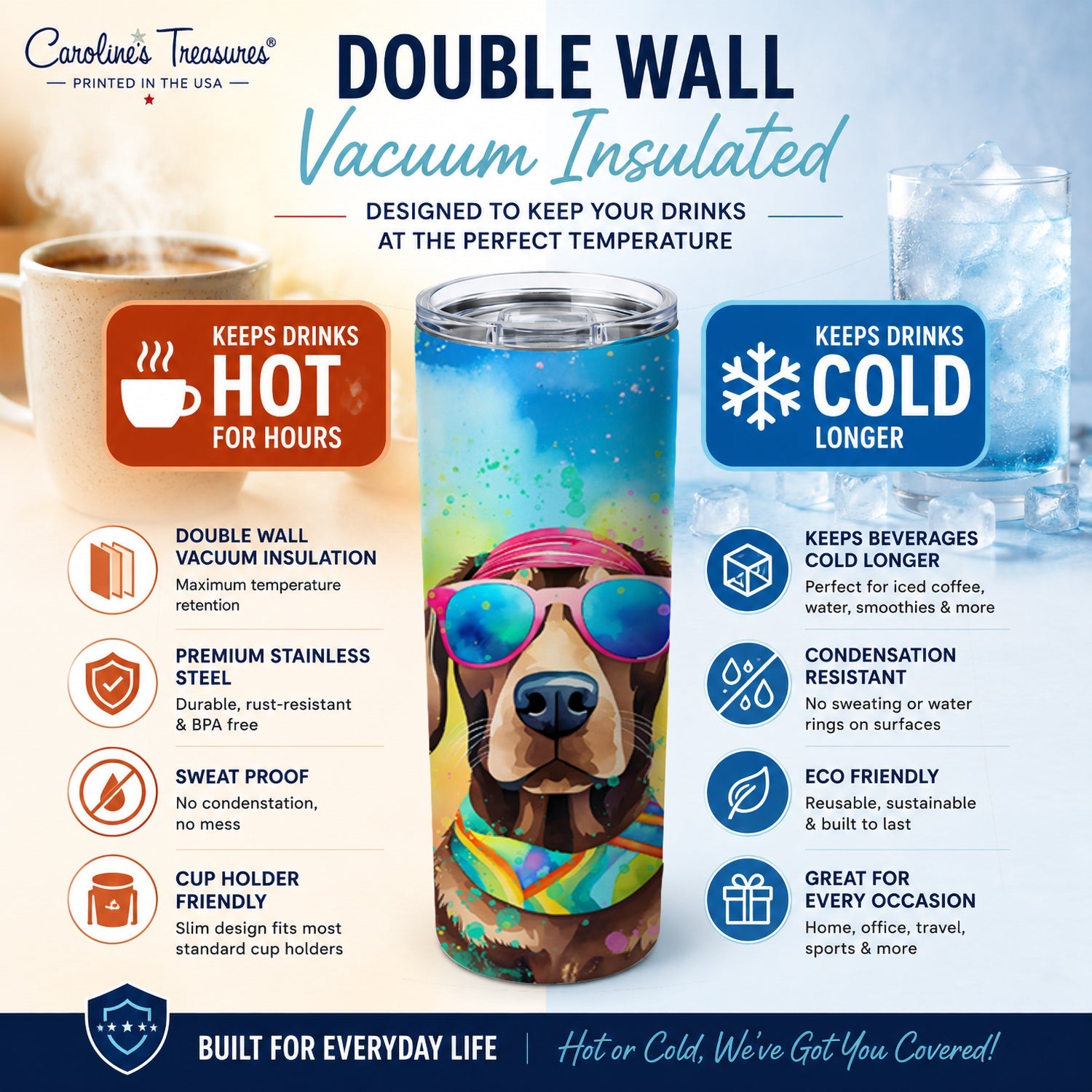 Chocolate Labrador Hippie Dawg Stainless Steel Skinny Tumbler 20 oz Vacuum Double Walled Reusable Insulated Travel Cup