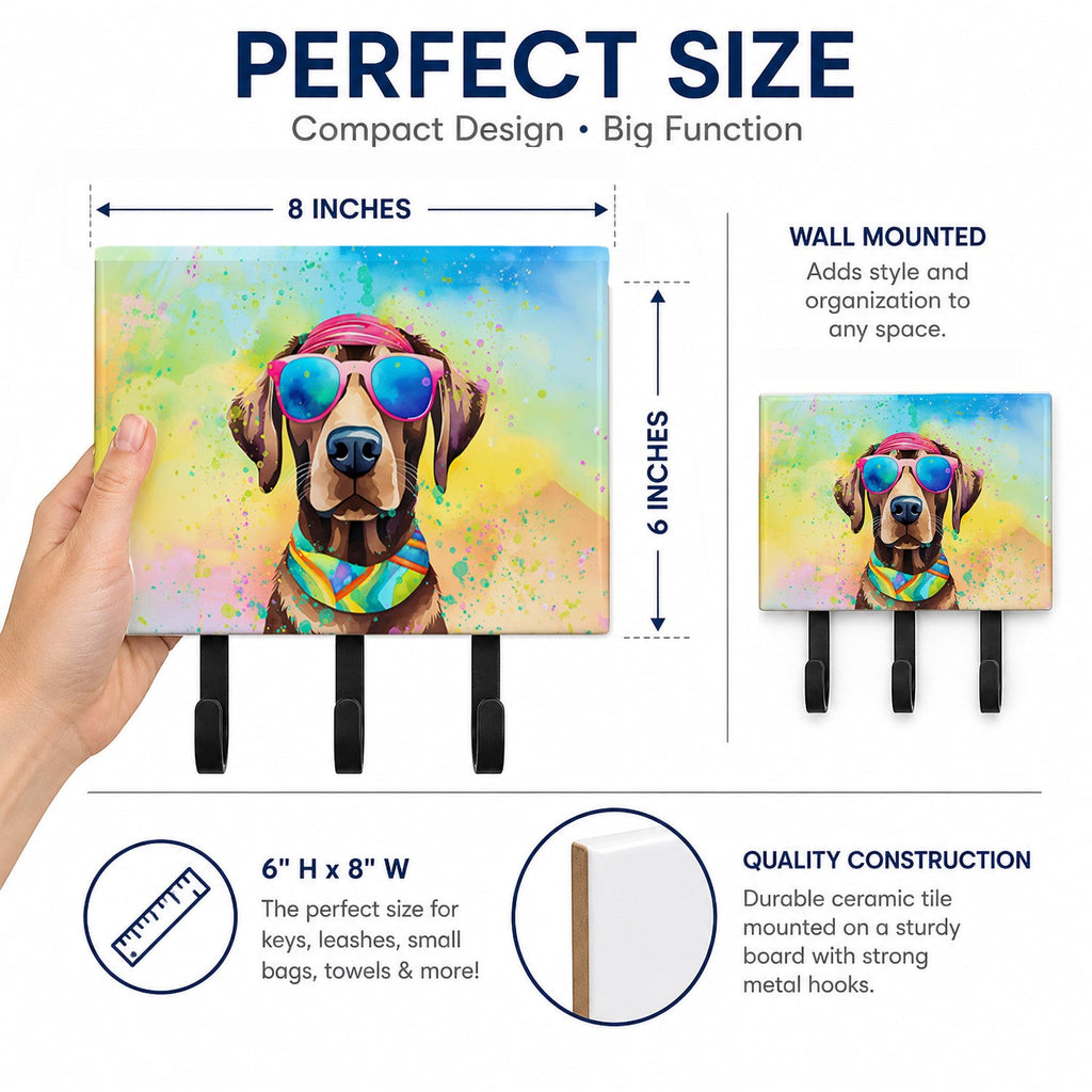Chocolate Labrador Hippie Dawg Leash or Key Holder Wall Hooks, Coat Rack Wall Mount, for Hanging Keys, Towels, Aprons, Leashes