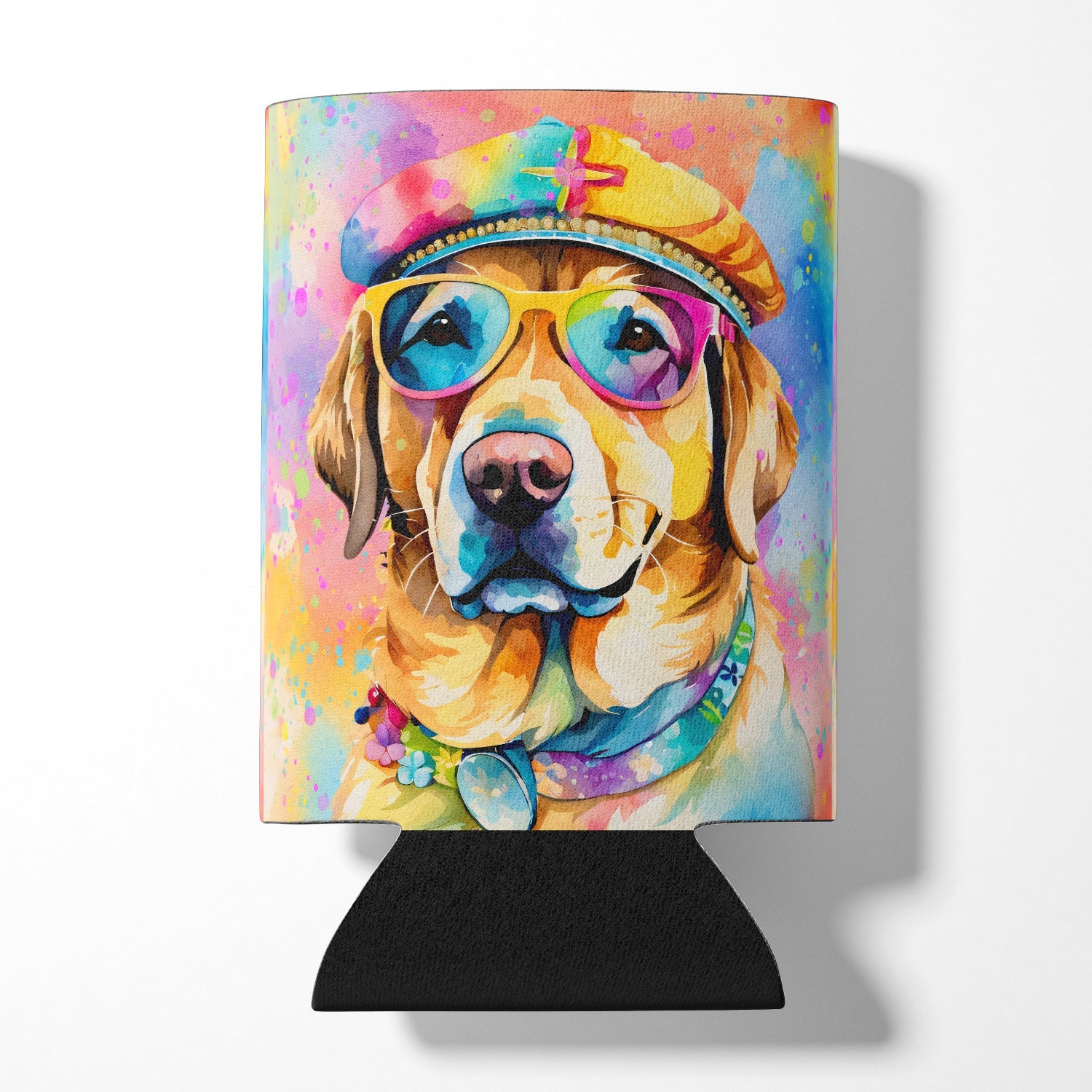 Yellow Labrador Hippie Dawg Can or Bottle Hugger Cooler Sleeve for Standard 12 oz Cans, Insulated Foam Beer & Soda Can Hugger Reusable