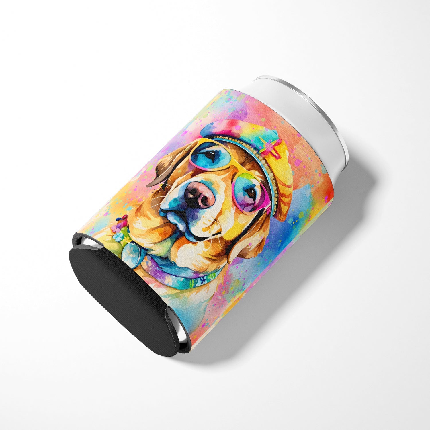Yellow Labrador Hippie Dawg Can or Bottle Hugger Cooler Sleeve for Standard 12 oz Cans, Insulated Foam Beer & Soda Can Hugger Reusable
