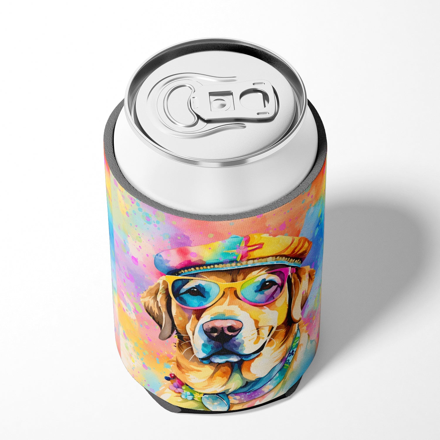Yellow Labrador Hippie Dawg Can or Bottle Hugger Cooler Sleeve for Standard 12 oz Cans, Insulated Foam Beer & Soda Can Hugger Reusable