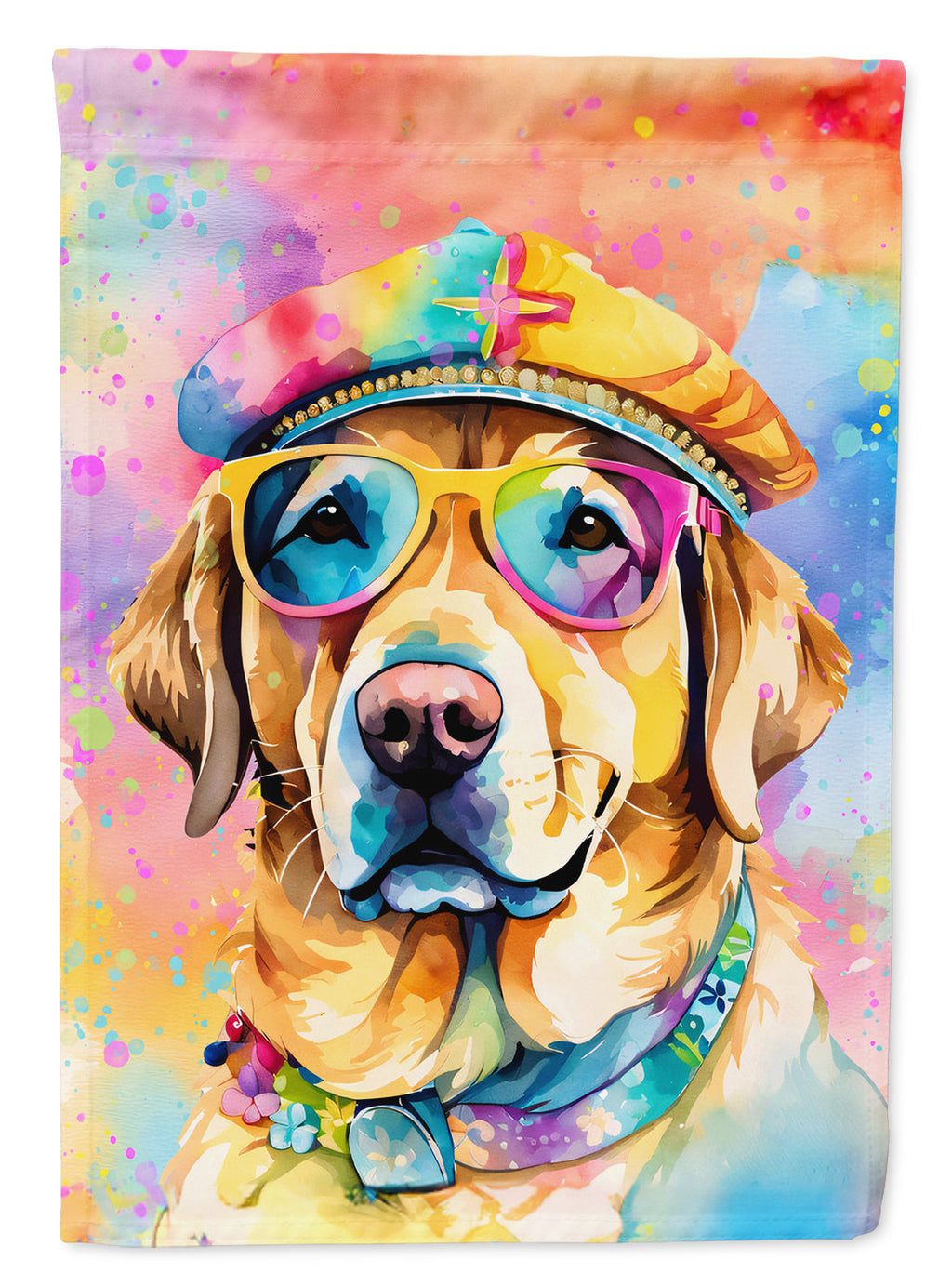 Yellow Labrador Hippie Dawg House Flag 28x40 Porch Sleeve Pole Decorative Outside Yard Banner Artwork Wall Hanging, Polyester