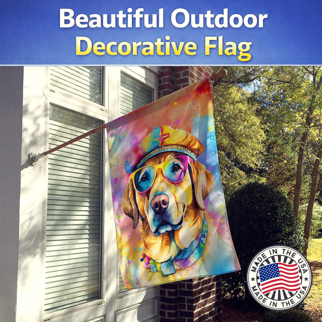 Yellow Labrador Hippie Dawg House Flag 28x40 Porch Sleeve Pole Decorative Outside Yard Banner Artwork Wall Hanging, Polyester