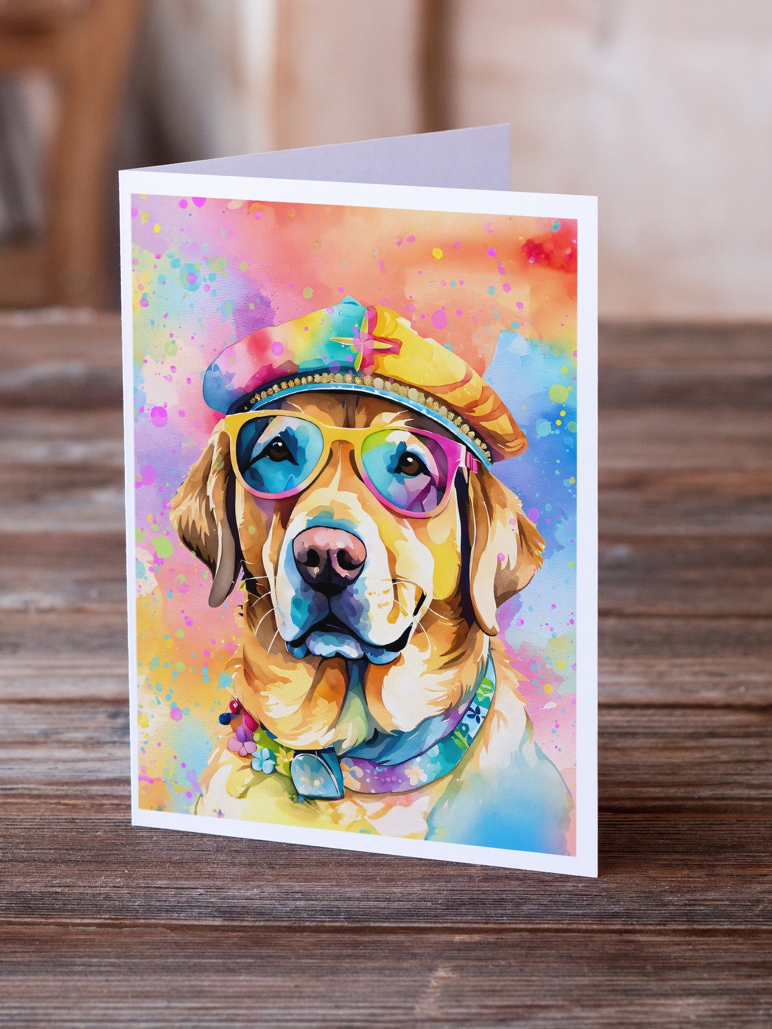 Yellow Labrador Hippie Dawg Greeting Cards Pack of 8 Blank Cards with Envelopes Whimsical A7 Size 5x7