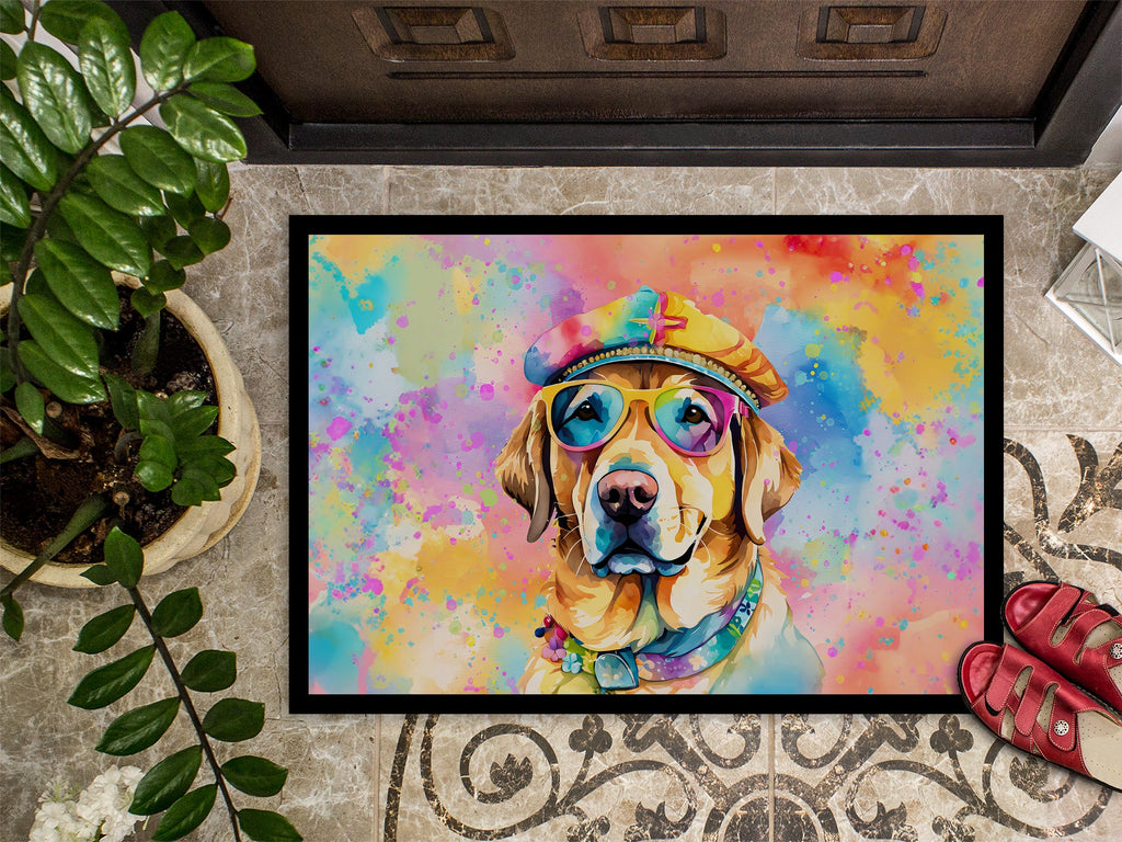 Yellow Labrador Hippie Dawg Doormat Indoor Outdoor 24H X 36W Front Door Mat Rugs for Entryway, Non Slip Washable Low Pile,