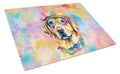 Yellow Labrador Hippie Dawg Cutting Board Tempered Glass Kitchen Cutting Surface, Heat Resistant Chopping, Non-Slip Feet, Food Prep & Serving