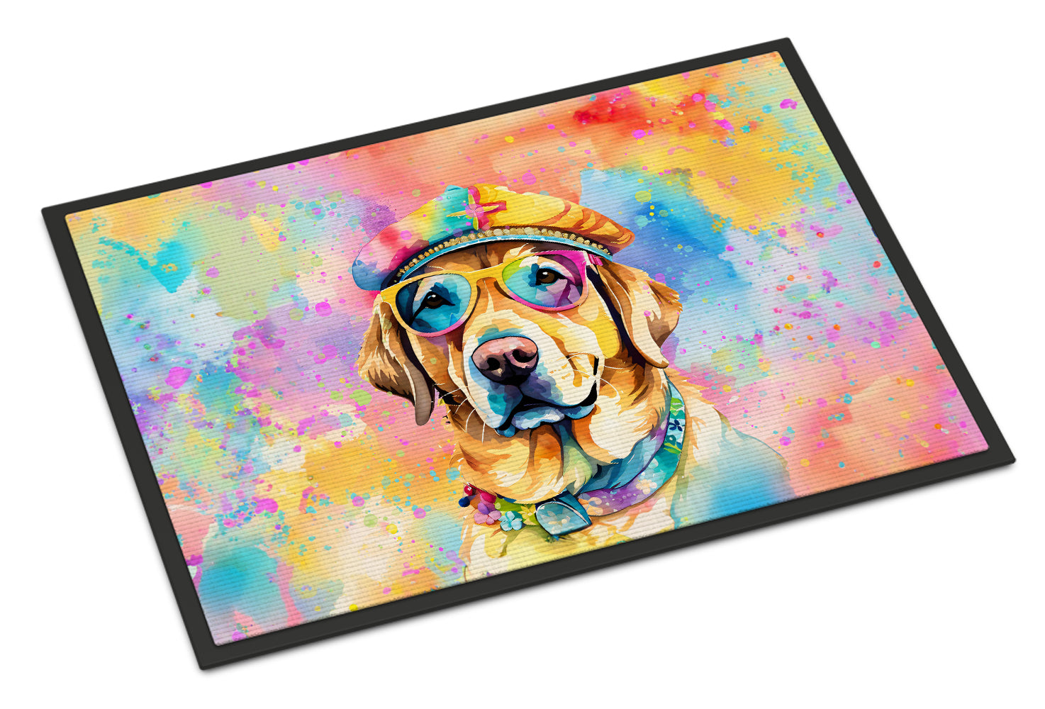 Yellow Labrador Hippie Dawg Doormat Indoor Outdoor 18H X 27W Front Door Mat Rugs for Entryway, Non Slip Washable