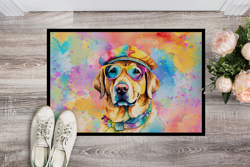 Yellow Labrador Hippie Dawg Doormat Indoor Outdoor 18H X 27W Front Door Mat Rugs for Entryway, Non Slip Washable