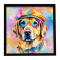 Yellow Labrador Hippie Dawg Framed Metal Print Bathroom, Kitchen, Office, Home Decor Wall Art Ready to Hang, Square, 8X8