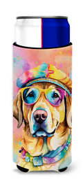 Yellow Labrador Hippie Dawg Slim Can Hugger , Insulated Foam Hugger for 12 oz Slim Cans, Beer Bottles & Water Bottles, Printed in USA