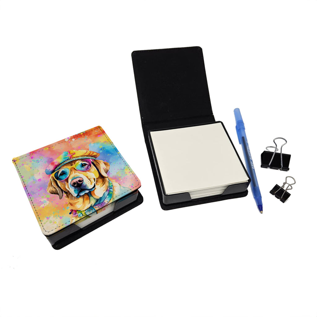Yellow Labrador Hippie Dawg PU Leather Note Paper Holder with Artist-Designed Cover, Desk Accessory, Office Gift