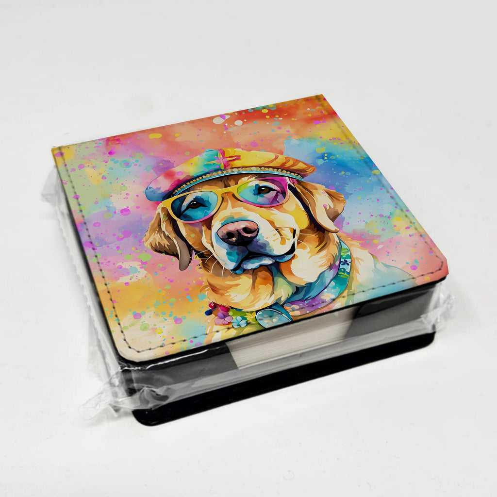 Yellow Labrador Hippie Dawg PU Leather Note Paper Holder with Artist-Designed Cover, Desk Accessory, Office Gift