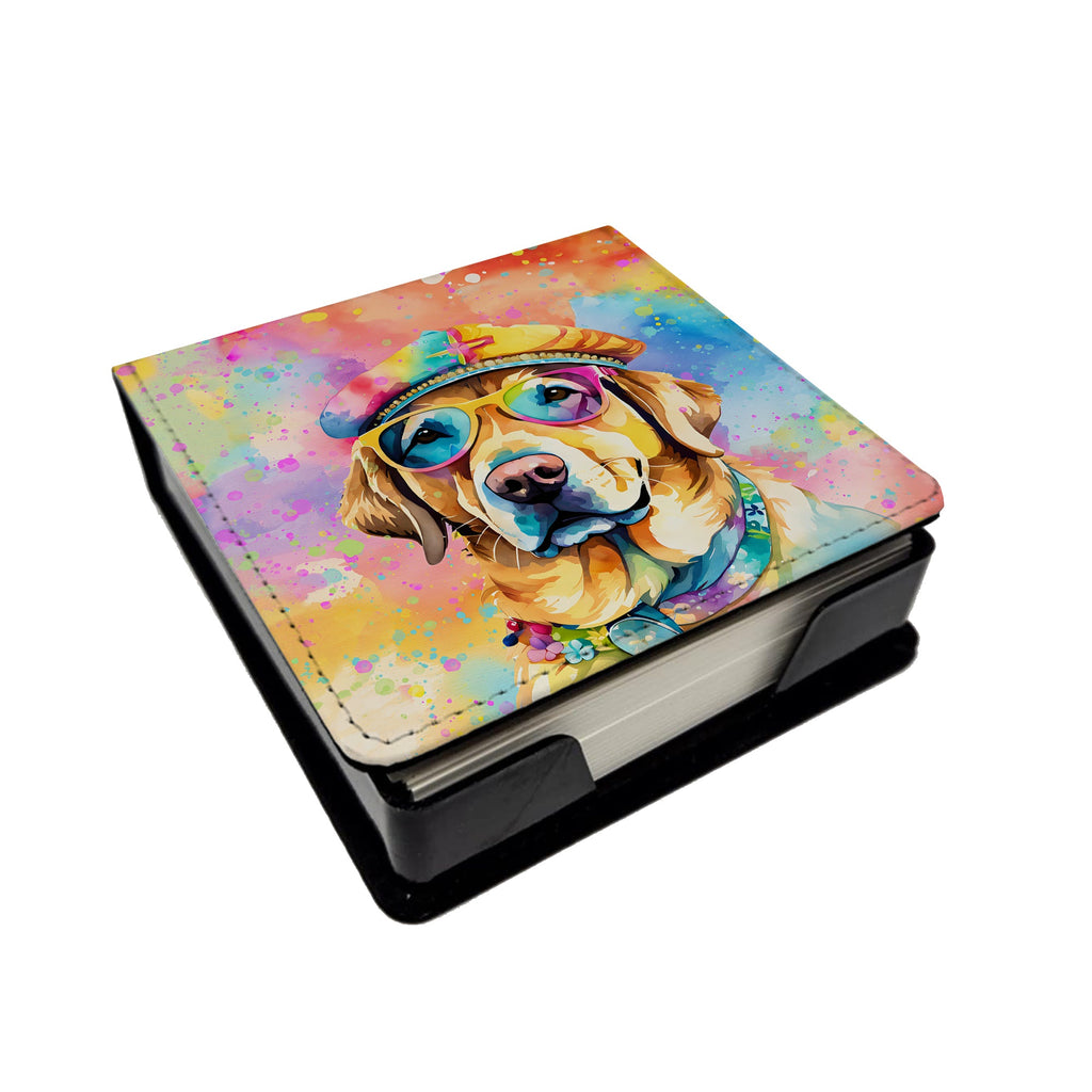 Yellow Labrador Hippie Dawg PU Leather Note Paper Holder with Artist-Designed Cover, Desk Accessory, Office Gift