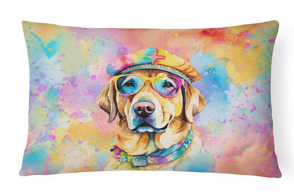 Yellow Labrador Hippie Dawg Decorative Throw Pillow 12x16 Indoor Outdoor Accent Cushion, Fabric Cover with Insert for Sofa, Bed, Porch & Living Room