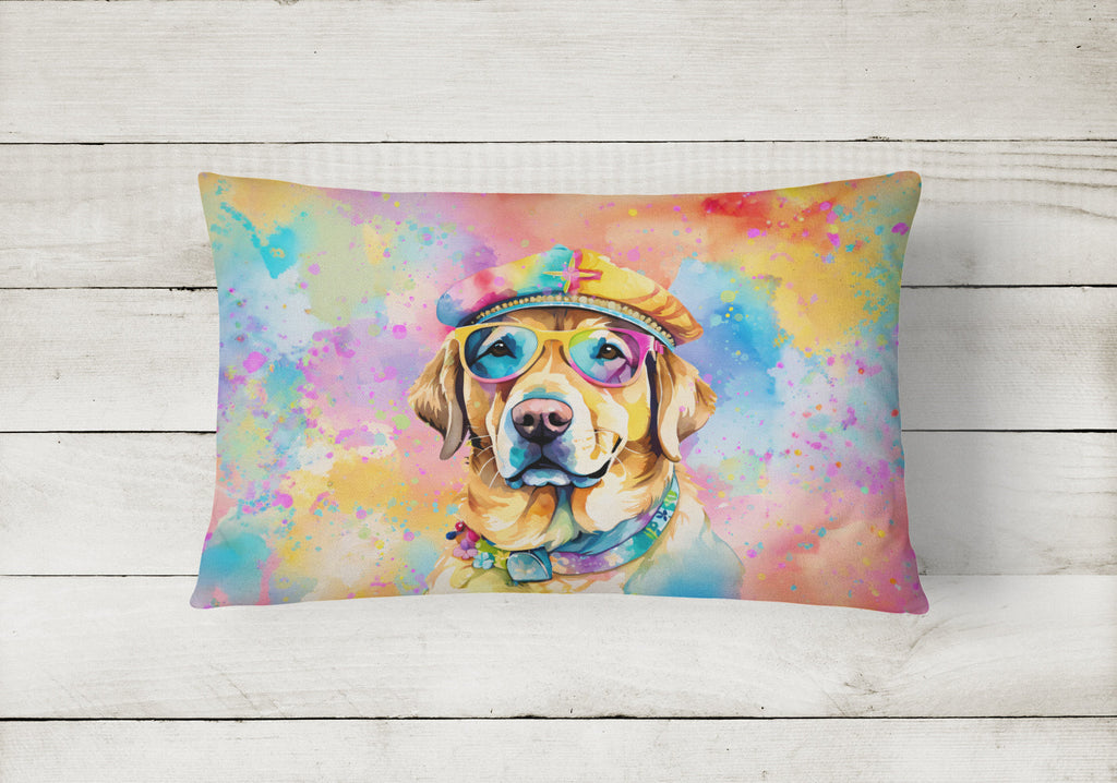 Yellow Labrador Hippie Dawg Decorative Throw Pillow 12x16 Indoor Outdoor Accent Cushion, Fabric Cover with Insert for Sofa, Bed, Porch & Living Room