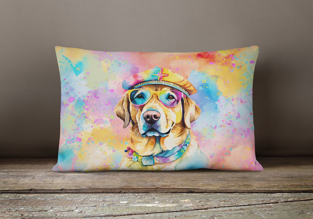 Yellow Labrador Hippie Dawg Decorative Throw Pillow 12x16 Indoor Outdoor Accent Cushion, Fabric Cover with Insert for Sofa, Bed, Porch & Living Room