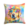 Yellow Labrador Hippie Dawg Decorative Throw Pillow 18x18 Indoor Outdoor Accent Cushion, Fabric Cover with Insert for Sofa, Bed, Porch & Living Room