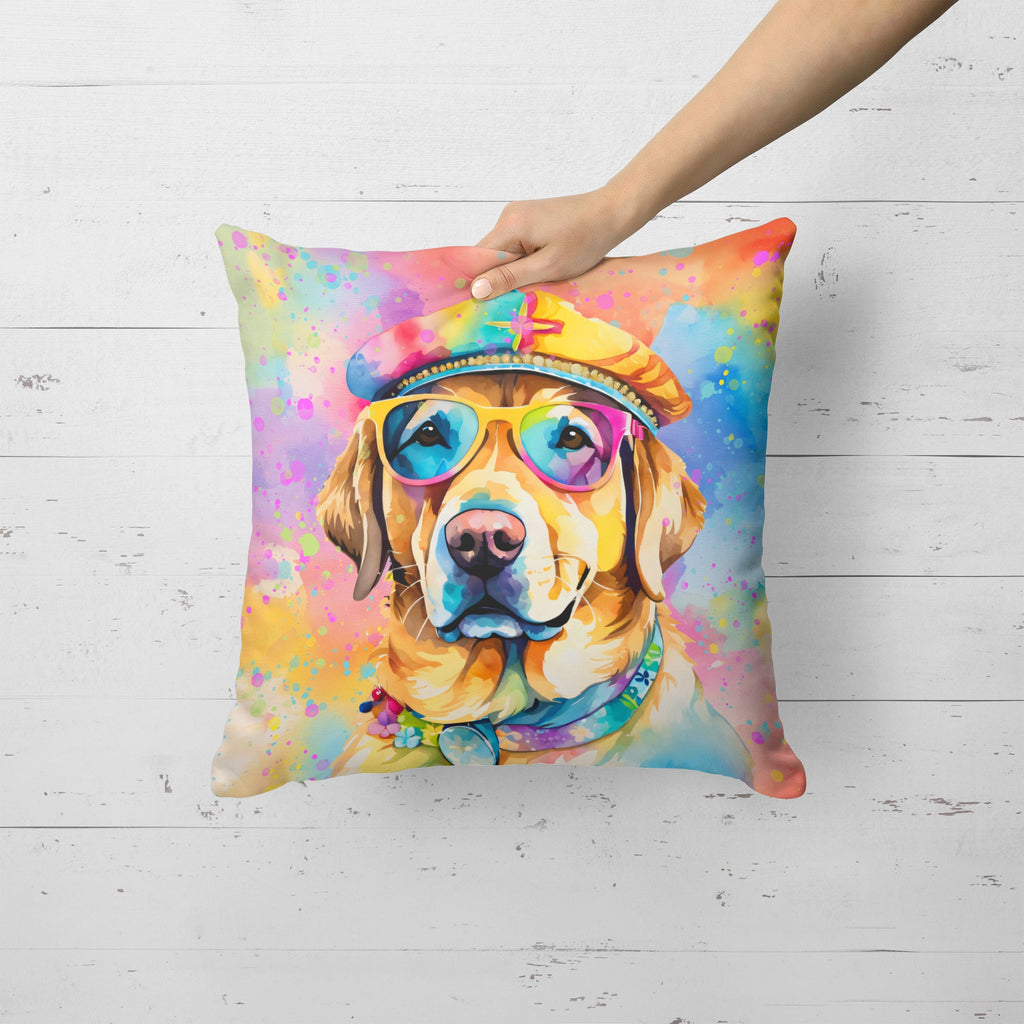 Yellow Labrador Hippie Dawg Decorative Throw Pillow 18x18 Indoor Outdoor Accent Cushion, Fabric Cover with Insert for Sofa, Bed, Porch & Living Room