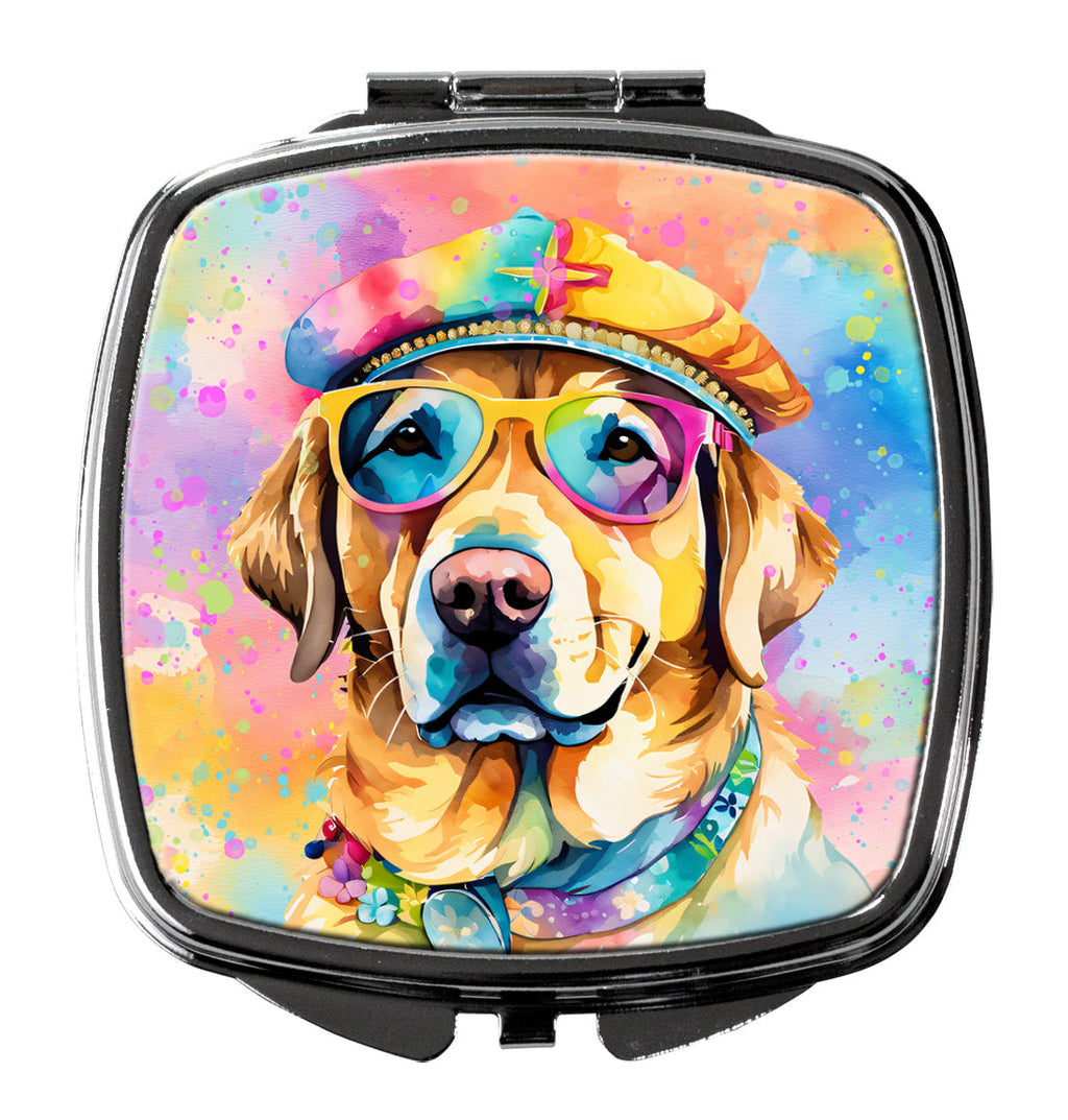 Yellow Labrador Hippie Dawg Compact Mirror Decorative Travel Makeup Mirror for Women Girls Gifts Pocket Makeup Mirror Folding Handheld