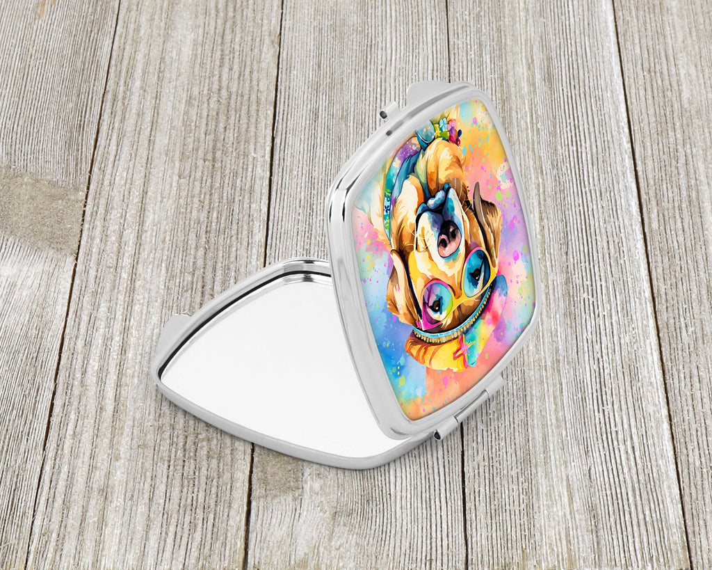 Yellow Labrador Hippie Dawg Compact Mirror Decorative Travel Makeup Mirror for Women Girls Gifts Pocket Makeup Mirror Folding Handheld