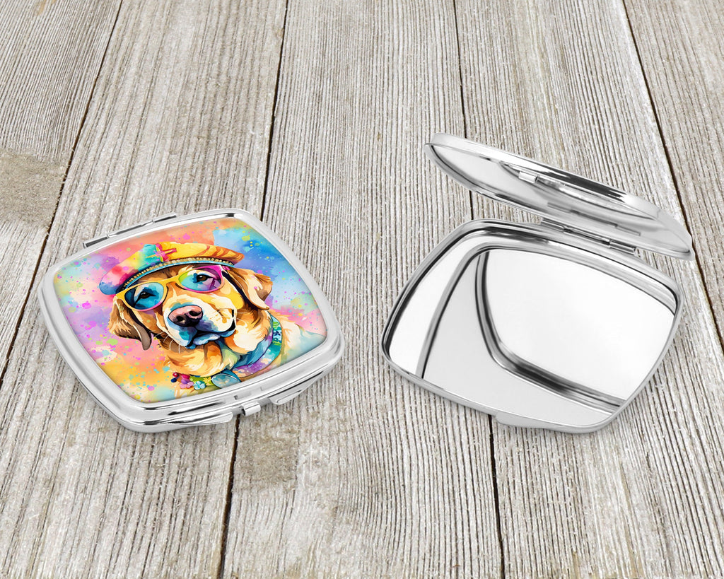 Yellow Labrador Hippie Dawg Compact Mirror Decorative Travel Makeup Mirror for Women Girls Gifts Pocket Makeup Mirror Folding Handheld
