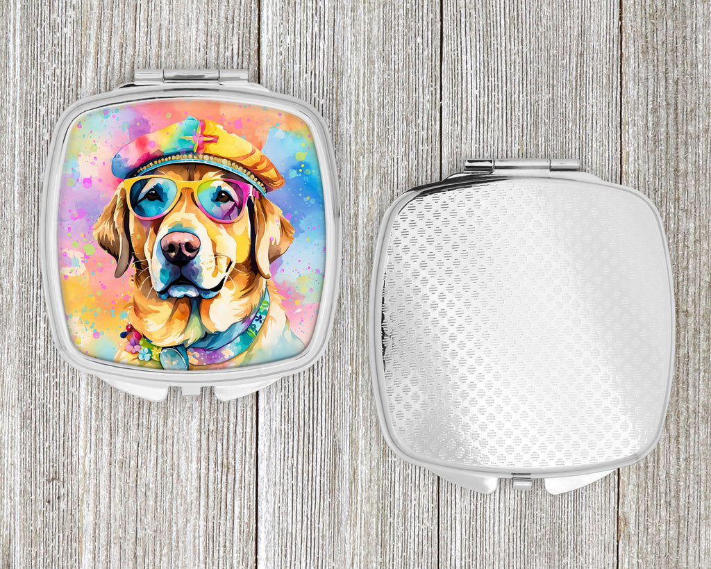 Yellow Labrador Hippie Dawg Compact Mirror Decorative Travel Makeup Mirror for Women Girls Gifts Pocket Makeup Mirror Folding Handheld