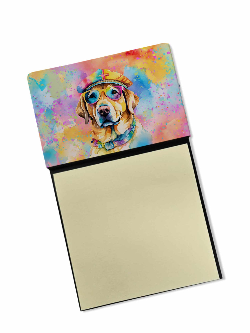Yellow Labrador Hippie Dawg Watercolor Sticky Note Holder Refillable Dispenser Desk Accessory 3x3 Pad Gift