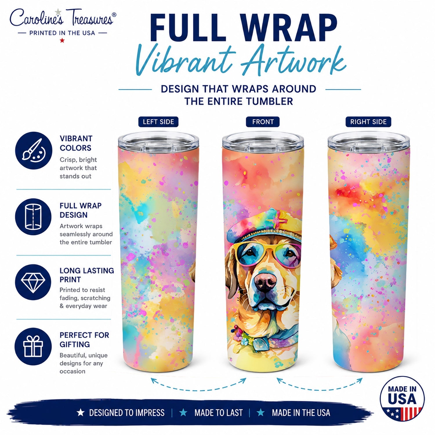 Yellow Labrador Hippie Dawg Stainless Steel Skinny Tumbler 20 oz Vacuum Double Walled Reusable Insulated Travel Cup