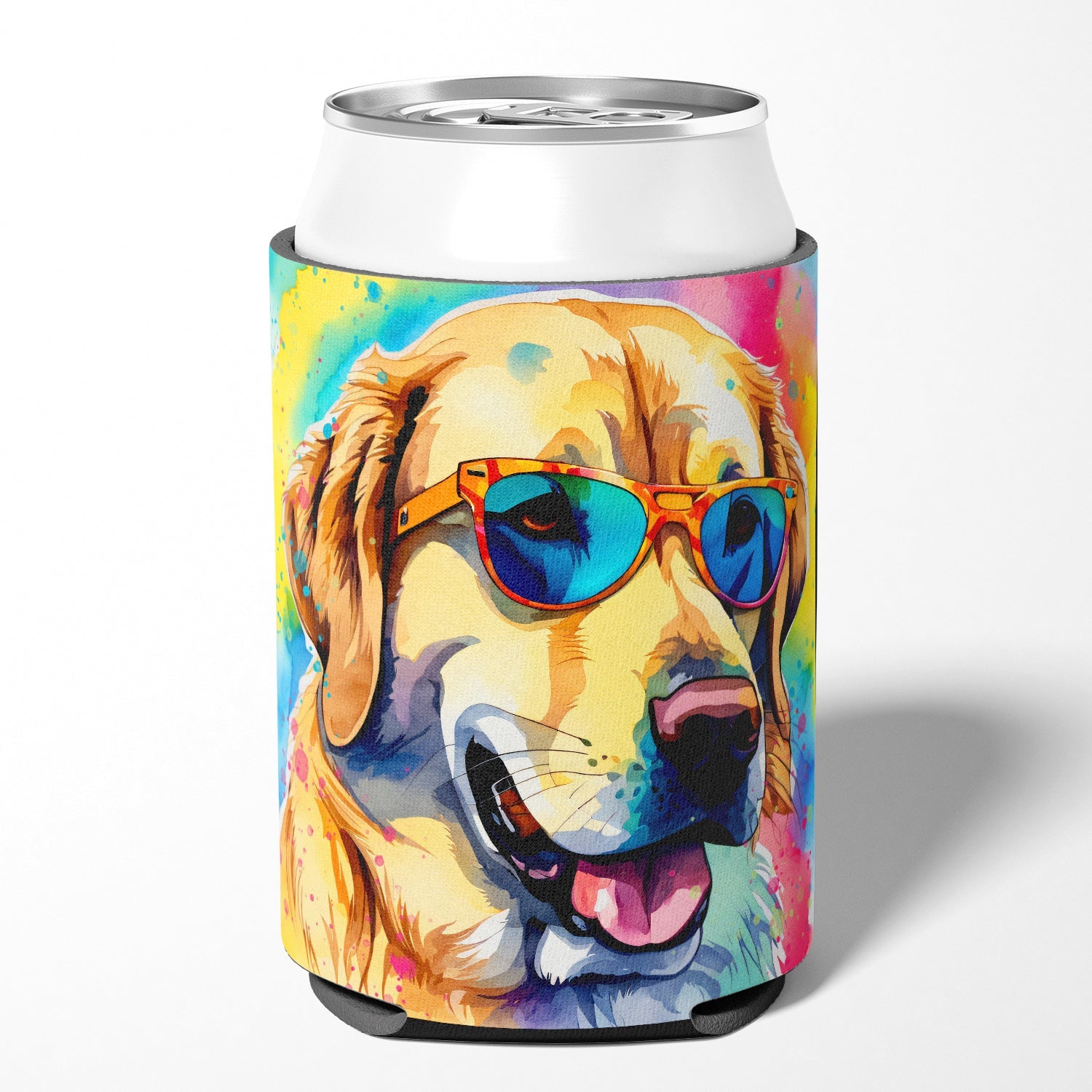 Yellow Labrador Hippie Dawg Can or Bottle Hugger Cooler Sleeve for Standard 12 oz Cans, Insulated Foam Beer & Soda Can Hugger Reusable