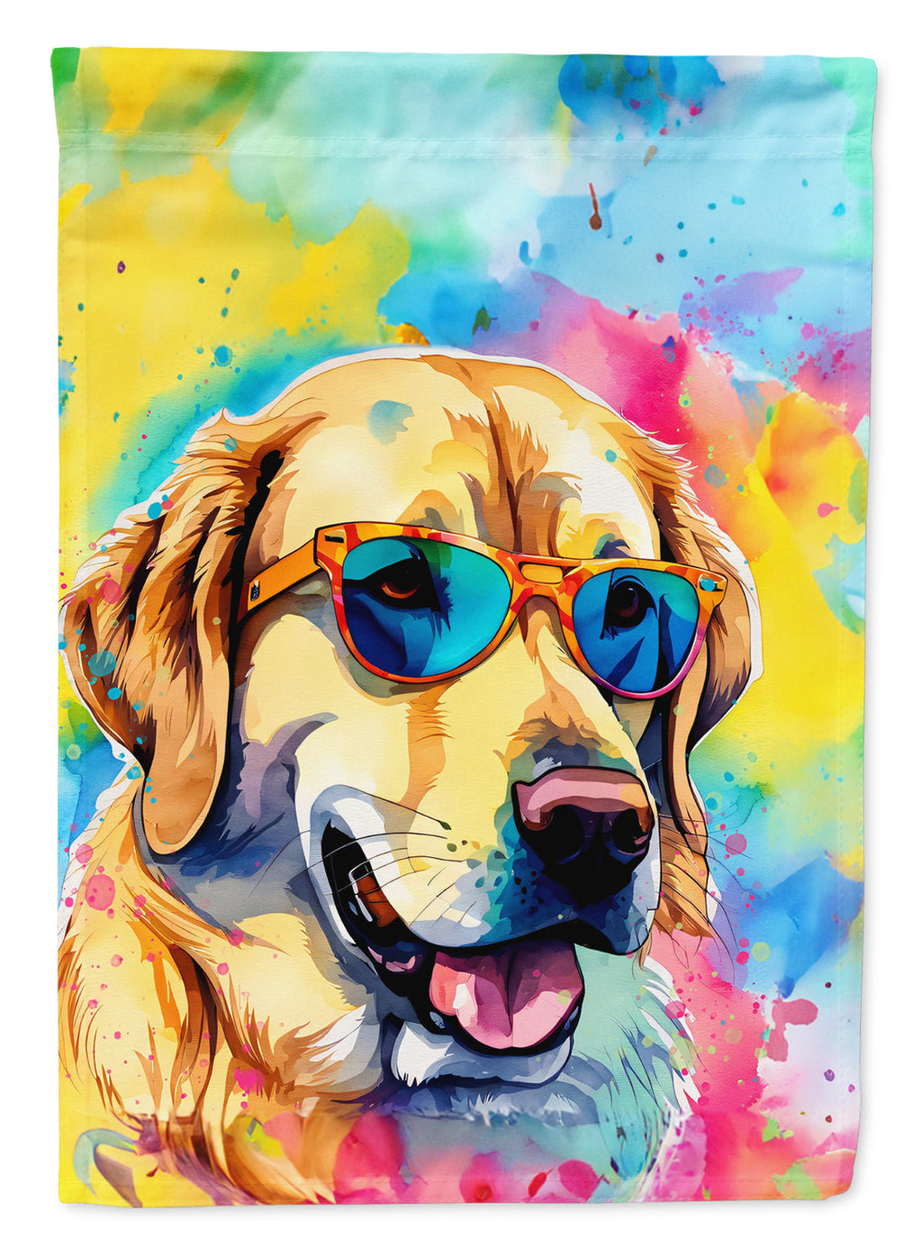 Yellow Labrador Hippie Dawg House Flag 28x40 Porch Sleeve Pole Decorative Outside Yard Banner Artwork Wall Hanging, Polyester