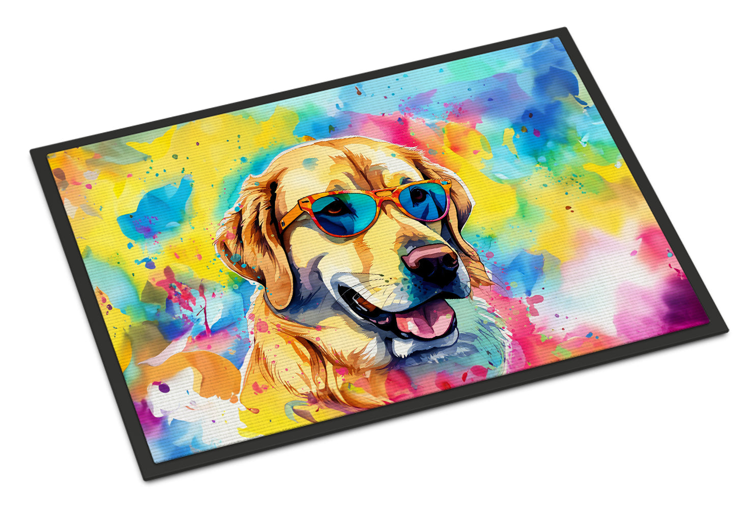Yellow Labrador Hippie Dawg Doormat Indoor Outdoor 24H X 36W Front Door Mat Rugs for Entryway, Non Slip Washable Low Pile,