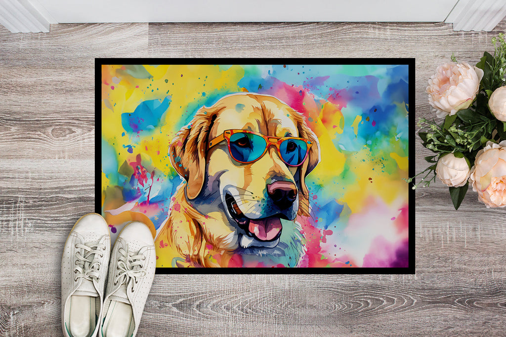 Yellow Labrador Hippie Dawg Doormat Indoor Outdoor 24H X 36W Front Door Mat Rugs for Entryway, Non Slip Washable Low Pile,